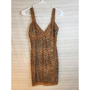 THATS SO FETCH LEOPARD PRINT & BLACK LACE MINI SLIP DRESS, SZ 8